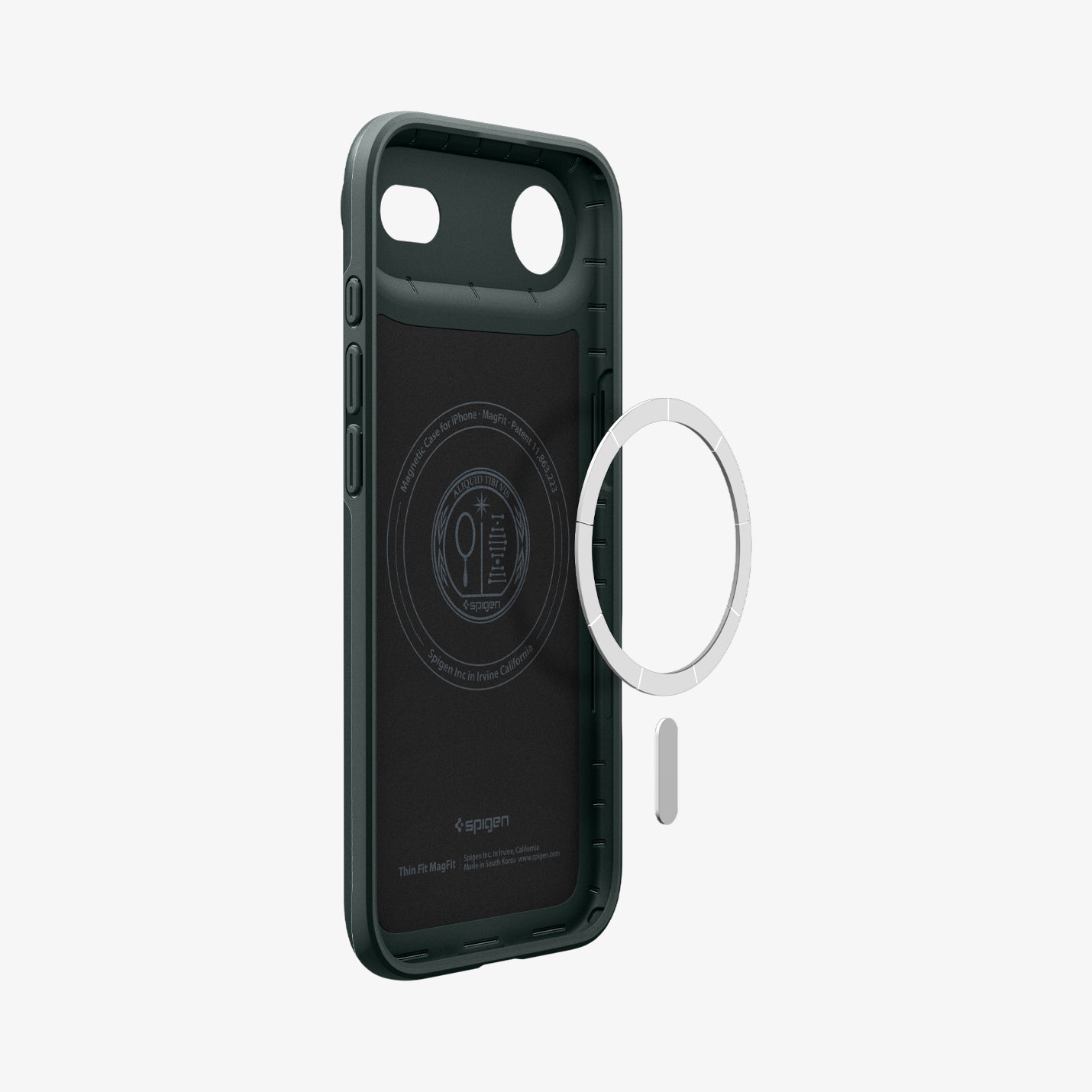 ACS09917 - iPhone 17 Air Thin Fit (MagFit) in Abyss Green showing inside with magfit magnet
