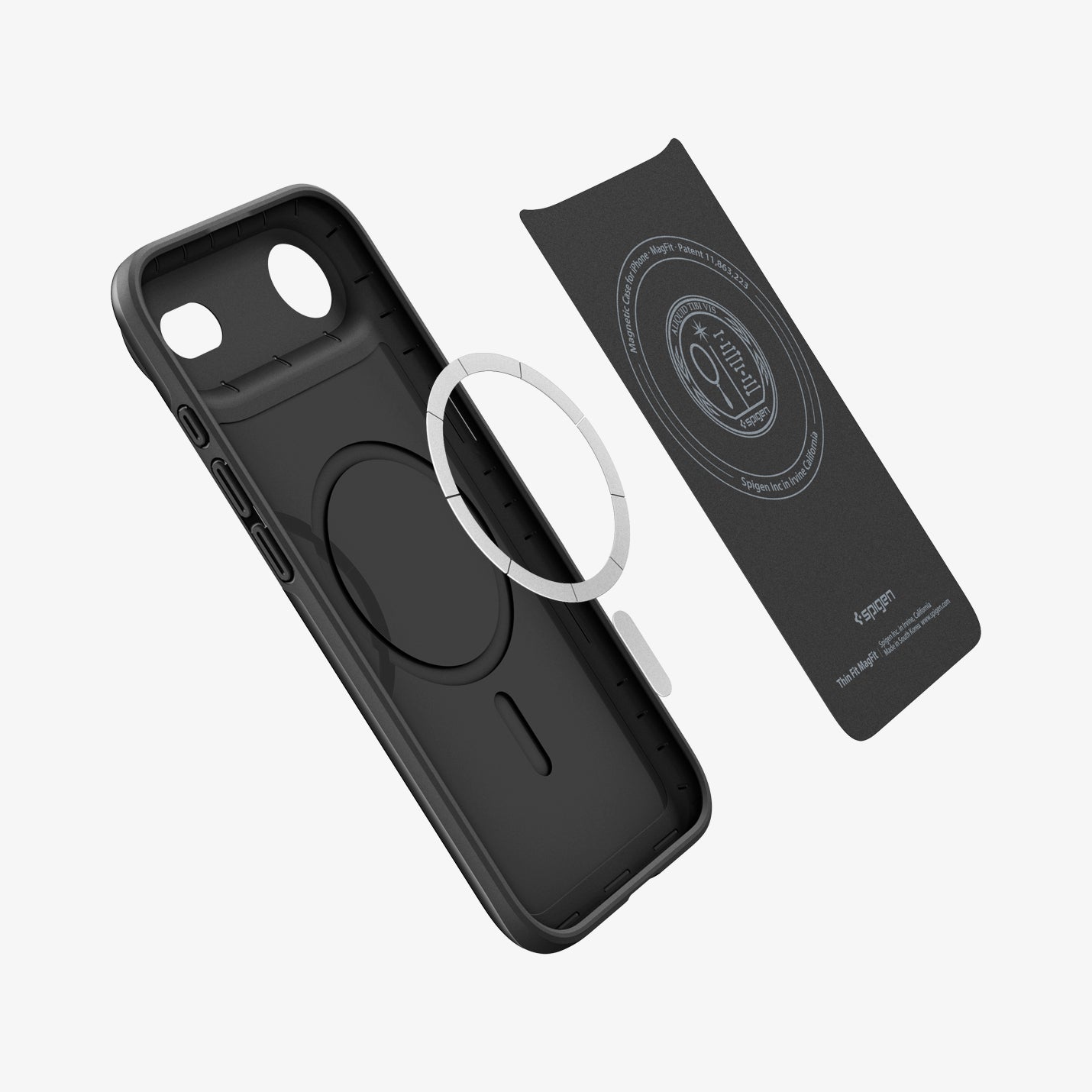 ACS09916 - iPhone 17 Air Thin Fit (MagFit) in Black showing the inner layer hovering from detached magnet ring plate and the case