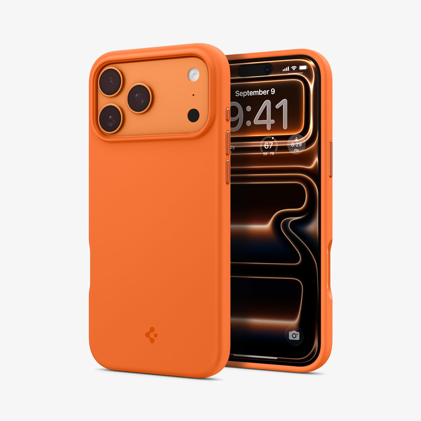 ACS11379 - iPhone 17 Pro Max Silicone Fit (Mag Fit) in Cosmic Orange showing the back and front