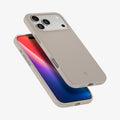 ACS09904 - iPhone 17 Pro Max Silicone Fit (MagFit) Case in stone showing the back, front and sides
