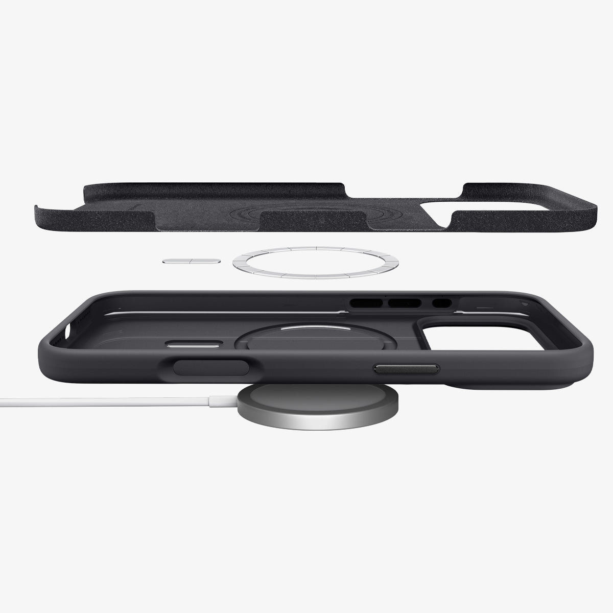 ACS09955 - iPhone 17 Pro Silicone Fit (MagFit) Case in black showing the side with multiple layers of case