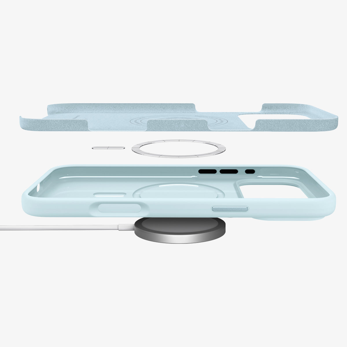 ACS10079 - iPhone 17 Pro Silicone Fit (MagFit) Case in blue showing the side and multiple layers of case