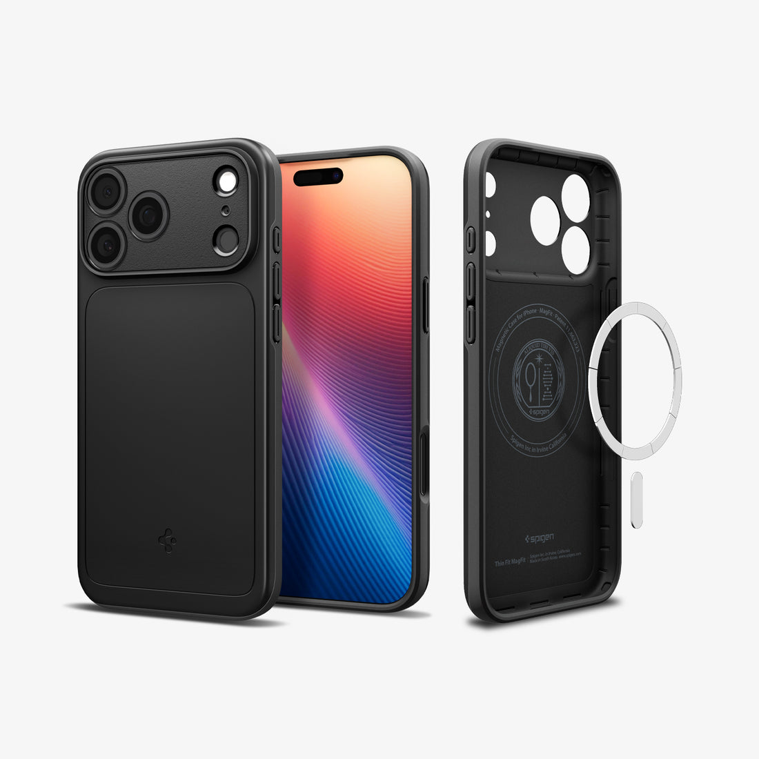 ACS09934 - iPhone 17 Pro Thin Fit (MagFit) in black showing the back, front and inside