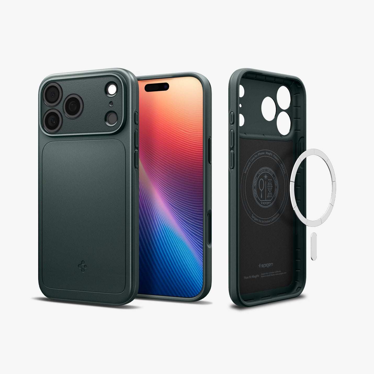 ACS09880 - iPhone 17 Pro Max Thin Fit (MagFit) in abyss green showing the back, front and inside