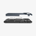  ACS09602 - iPhone 17 Pro Max Slim Armor (MagFit) in Metal Slate showing the back cover hovering above detached metal ring plate and the back of the case