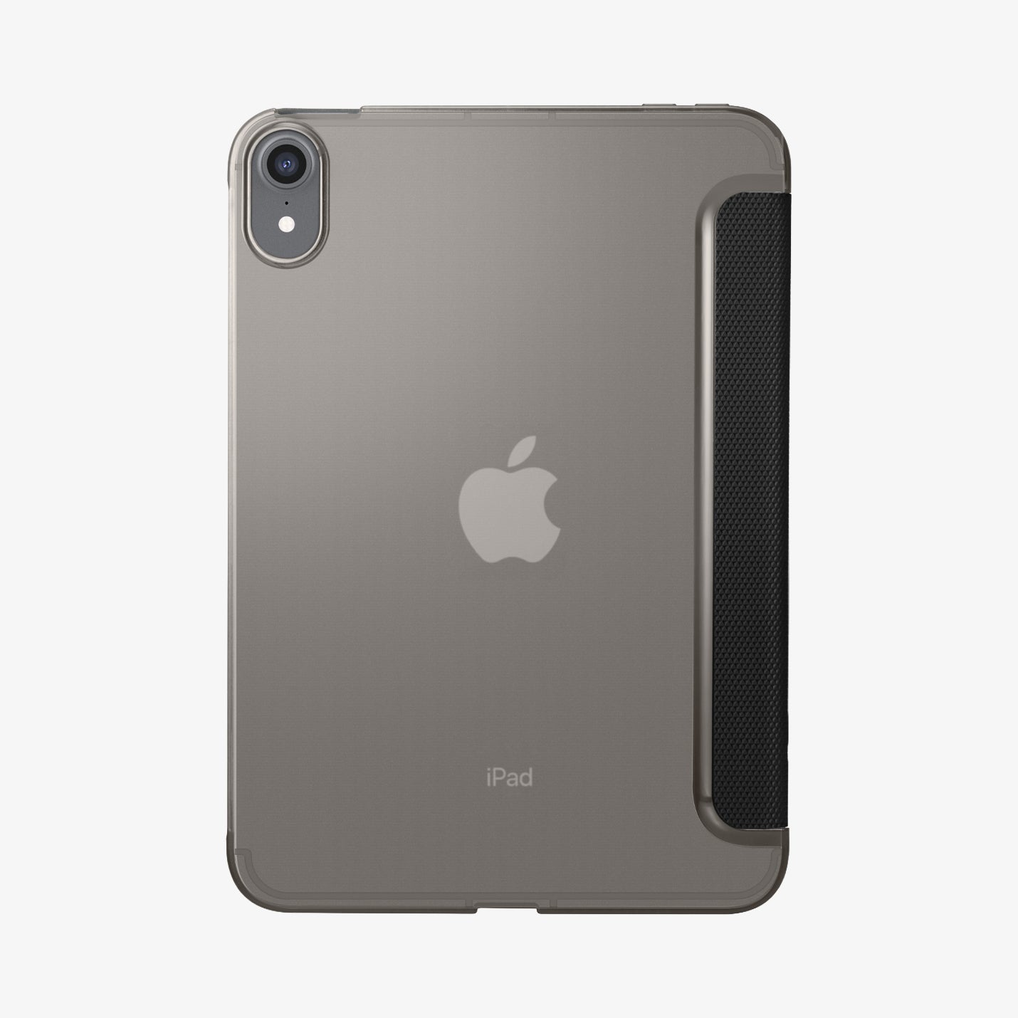 ACS03762 - iPad Mini 7 Liquid Air Folio showing the smoke-tinted transparent back cover with Apple logo and camera cutout