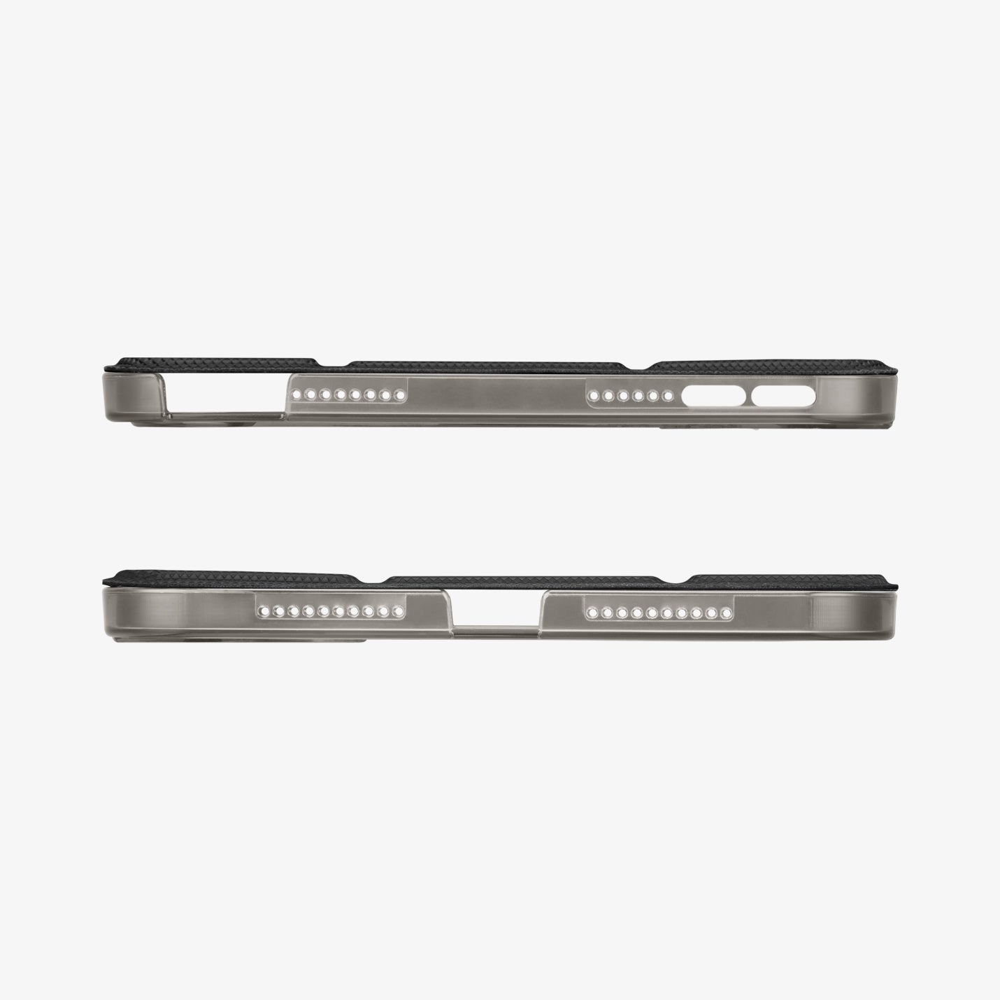 ACS03762 - iPad Mini 7 Liquid Air Folio showing top and bottom edge views with precision cutouts for the charging port, speakers, and pencil slot