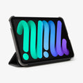 ACS03762 - iPad Mini 7 Liquid Air Folio showing the case standing in landscape orientation displaying colorful iPad mini 6 wallpaper