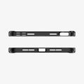 ACS11624 - Top and bottom edge views of the frost black Spigen Ultra Hybrid case on an iPad Mini, showing cutouts for the charging port, buttons, and Apple Pencil pairing