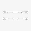 ACS11623 - Top and bottom edge views of the clear white Spigen Ultra Hybrid case on an iPad Mini, showing cutouts for the charging port, buttons, and Apple Pencil pairing