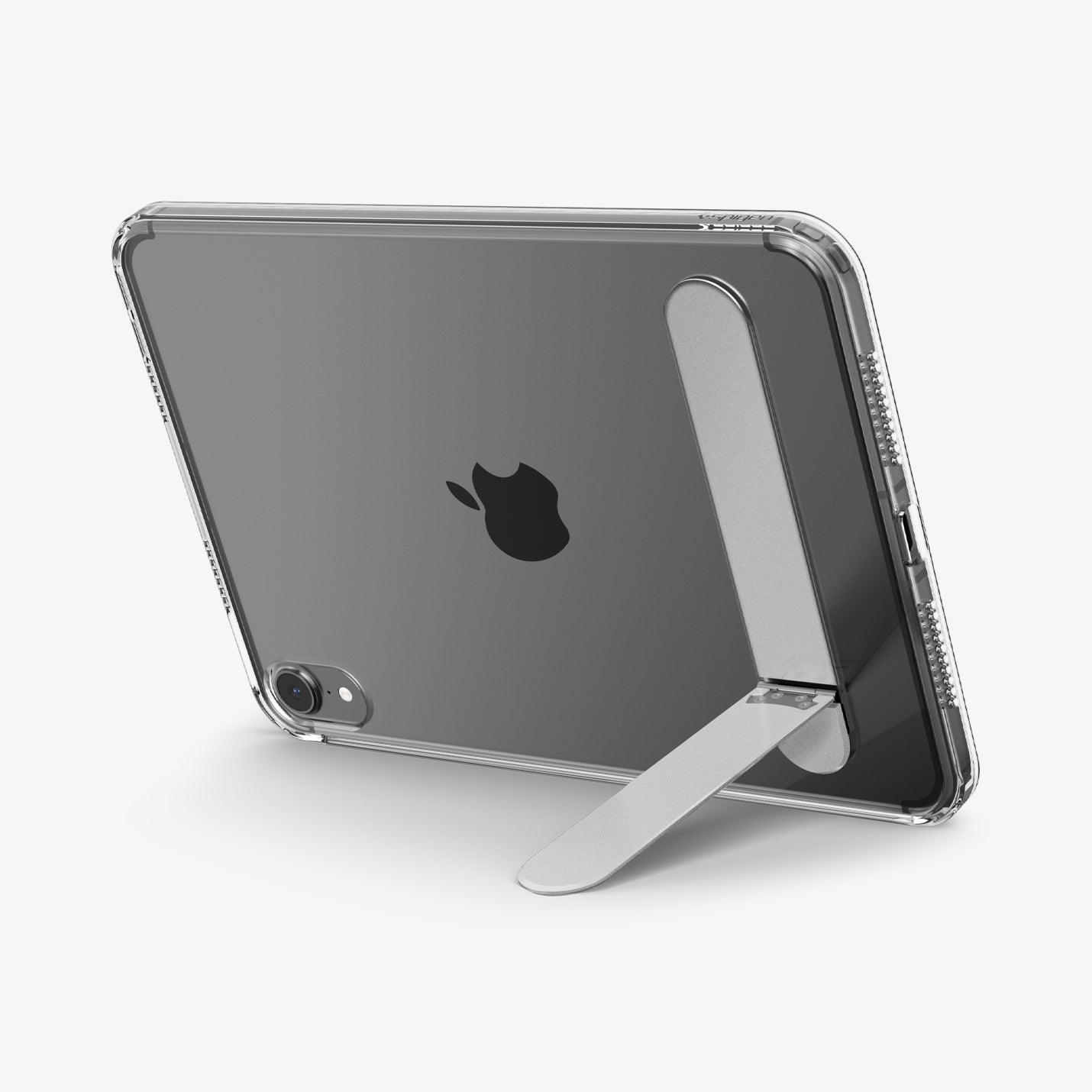 ACS11625 - Close-up of the Spigen case's kickstand extended near the top edge of an iPad Mini