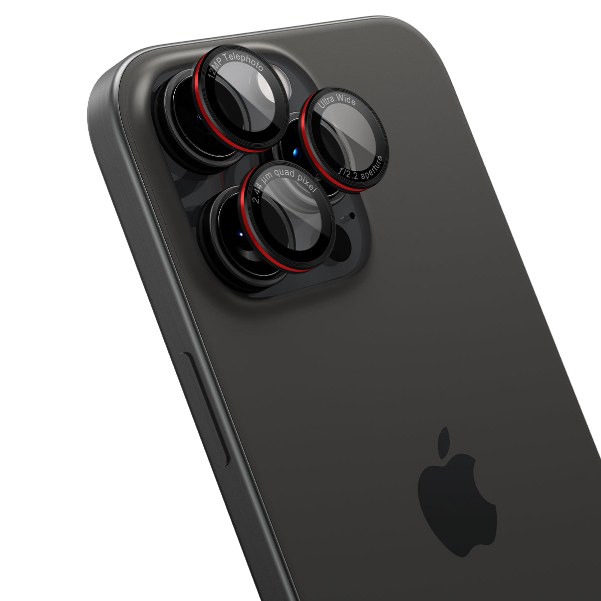 AGL05217 - iPhone 16 Pro / 16 Pro  Max Optik Pro Lens Protector L-series showing the lens protector hovering over the camera lens
