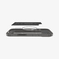 ACS09687 - iPhone 17 Core Armor (MagFit) in Marble Gray showing the back cover hovering above detached metal ring plate and the back of the case