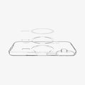 ACS09648 - iPhone 17 Crystal Flex (MagFit) in Clear White showing the front of soft inner layer hovering above the magsafe magnet plate and the case