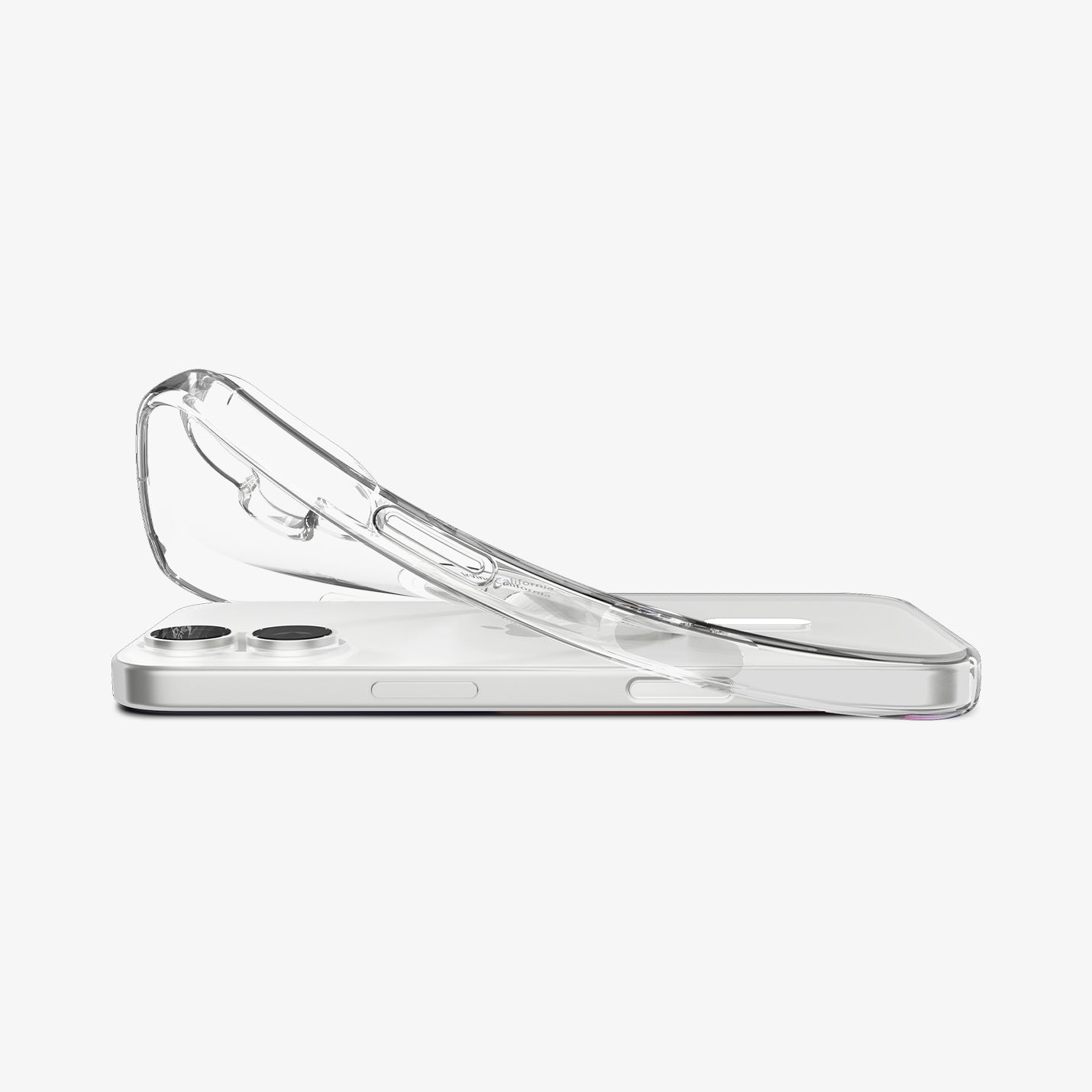 ACS09648 - iPhone 17 Crystal Flex (MagFit) in Clear White showing the back, hovering above the device