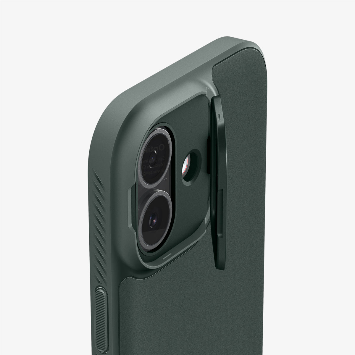 ACS09988 - iPhone 17 Series Case Optik Armor (MagFit) in abyss green showing the back and side zoomed in on camera lens