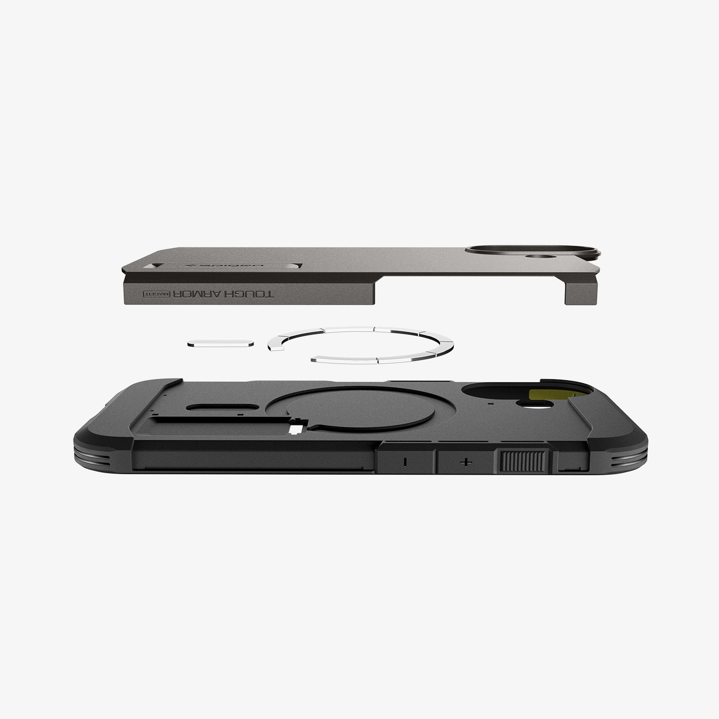 ACS09985 - iPhone 17 Case Tough Armor T AI (MagFit) in gunmetal showing the side and layers of case