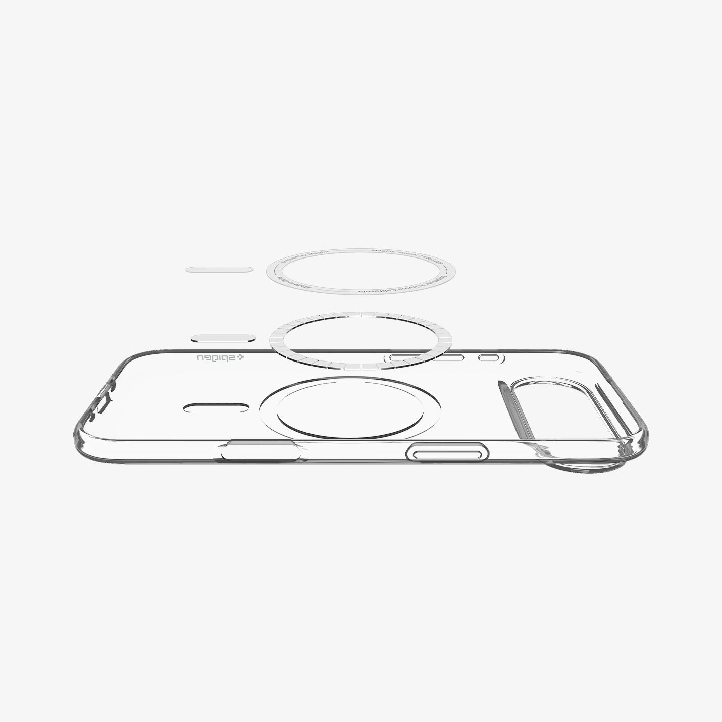 ACS09615 - iPhone 17 Air Crystal Flex (MagFit) in Clear White showing the front of soft inner layer hovering above the magsafe magnet plate and the case