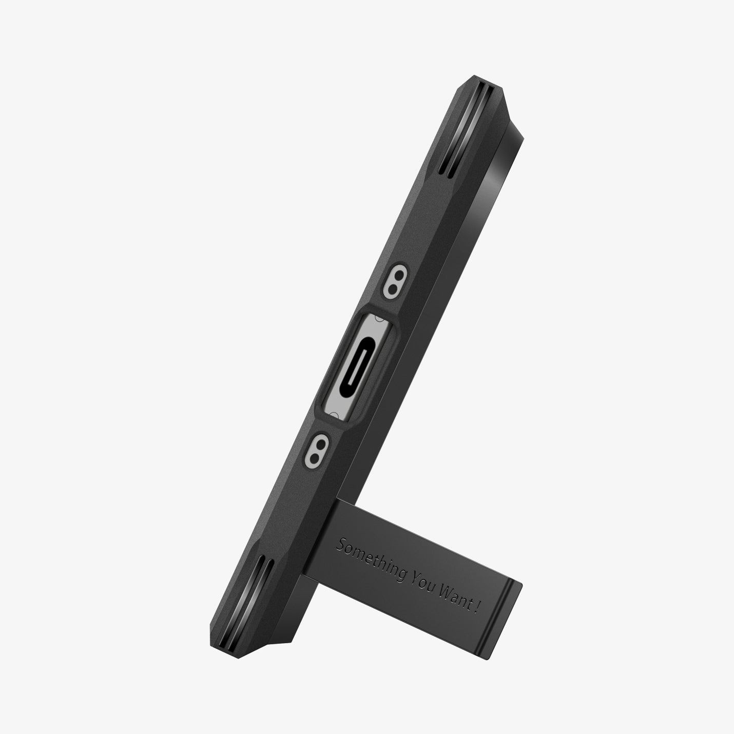 ACS09928 - iPhone 17 Air Case Tough Armor T AI (MagFit) in black showing the bottom with device propped up by kickstand