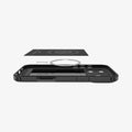 ACS09627 - iPhone 17 Pro Core Armor (MagFit) in Matte Black showing the back cover hovering above detached metal ring plate and the back of the case