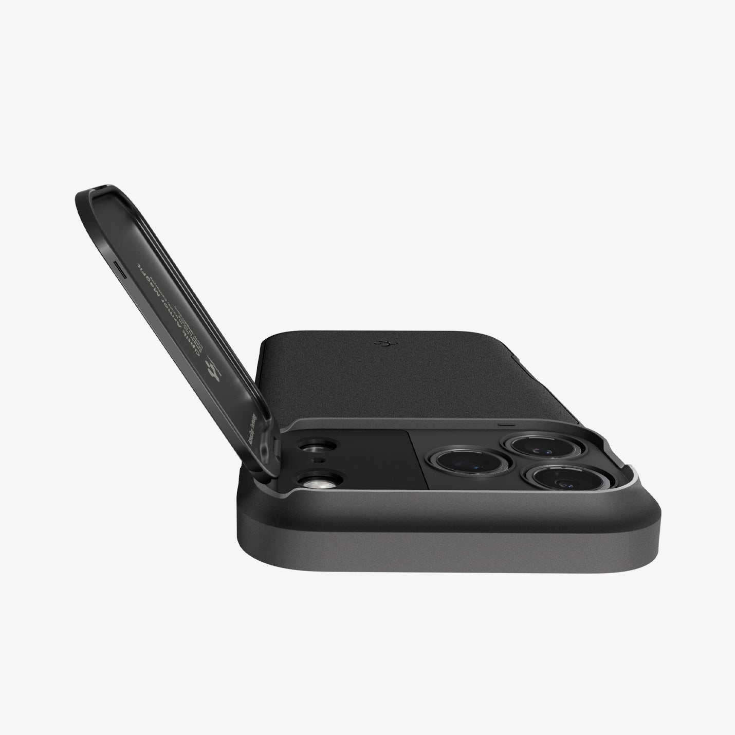 ACS09900 - iPhone 17 Pro Max Series Case Optik Armor (MagFit) in black showing the back and top with camera lens extended out