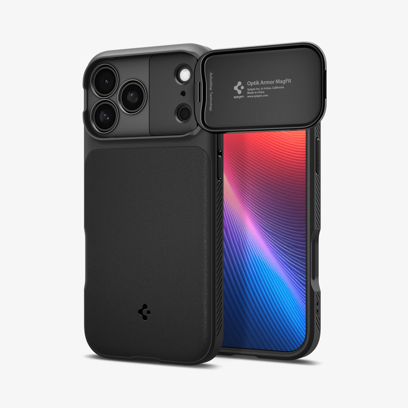 ACS09953 - iPhone 17 Pro Series Case Optik Armor (MagFit) in black showing the back and front