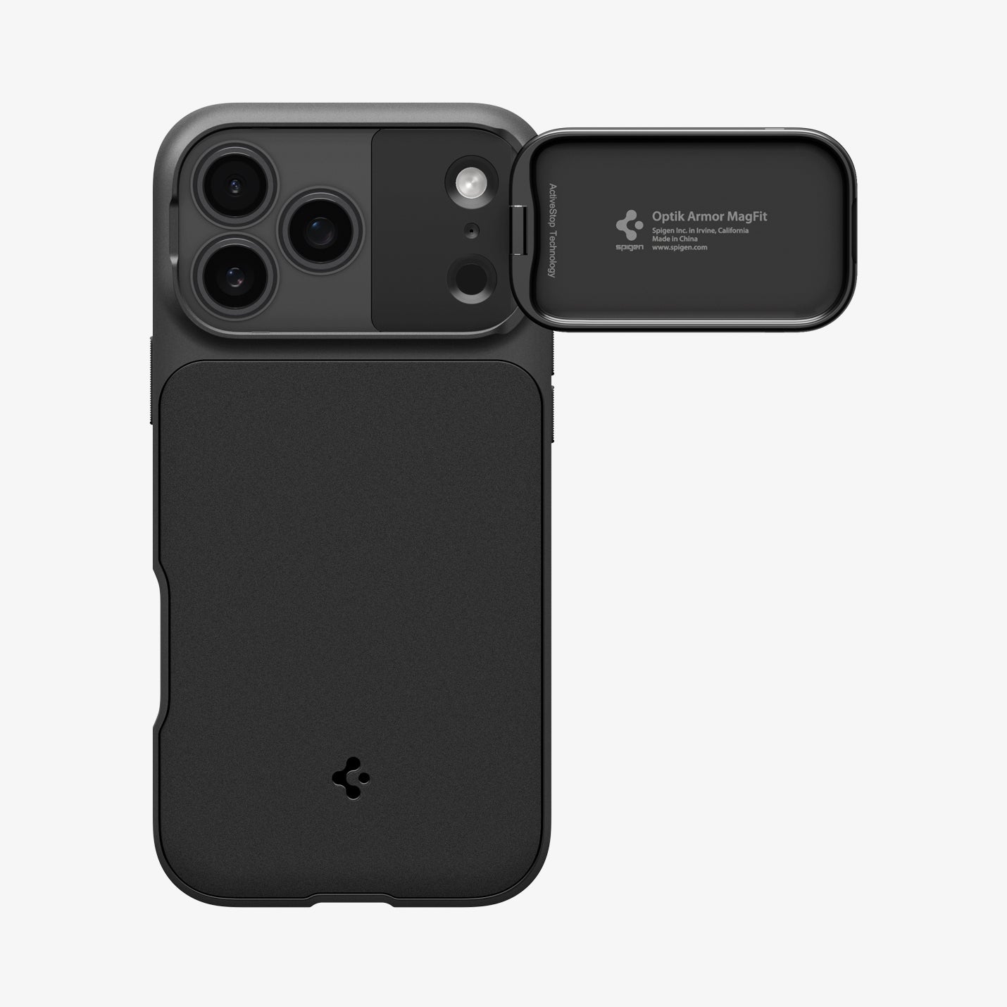 ACS09953 - iPhone 17 Pro Series Case Optik Armor (MagFit) in black showing the back with camera lens exposed