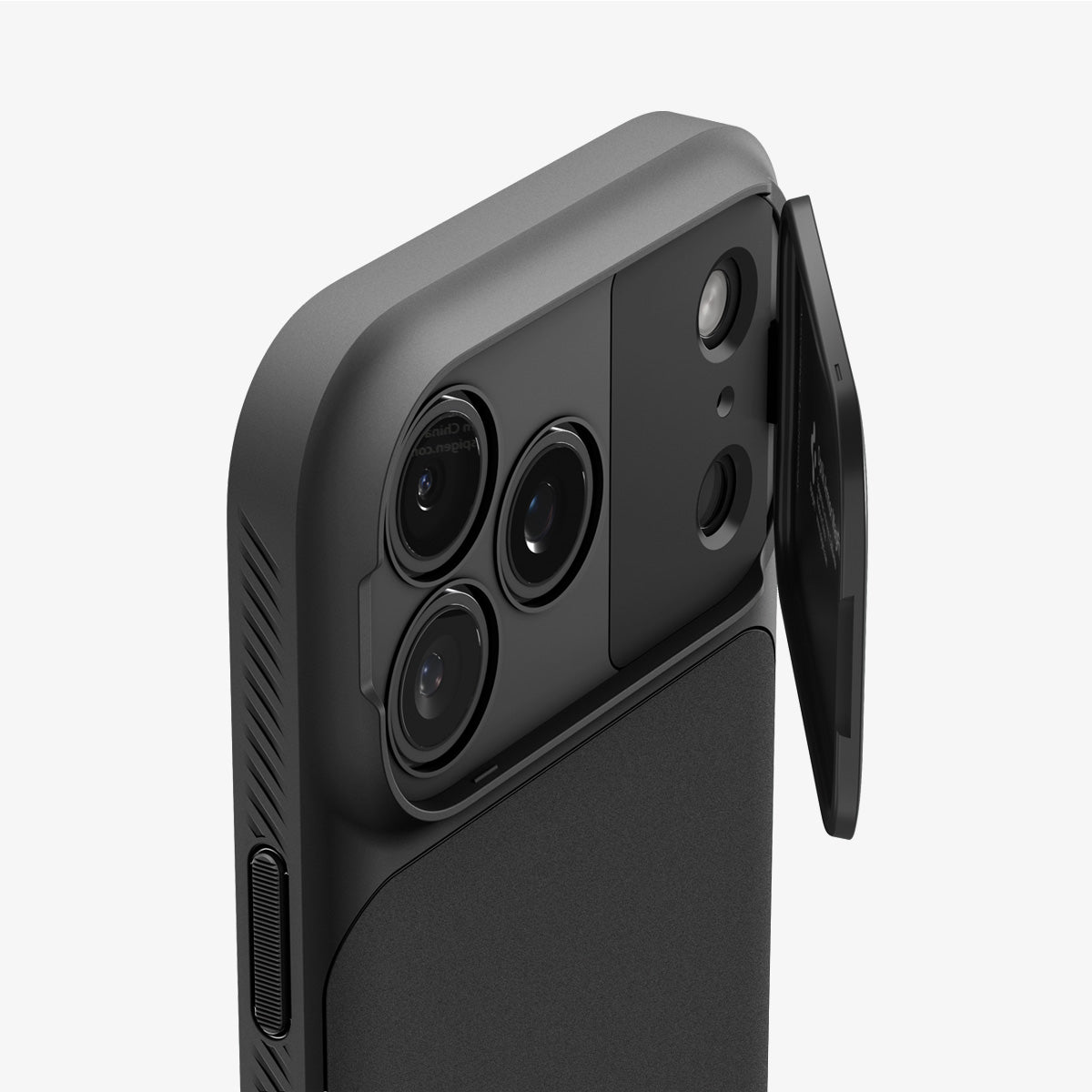 ACS09953 - iPhone 17 Pro Series Case Optik Armor (MagFit) in black showing the back and side zoomed in on camera lens