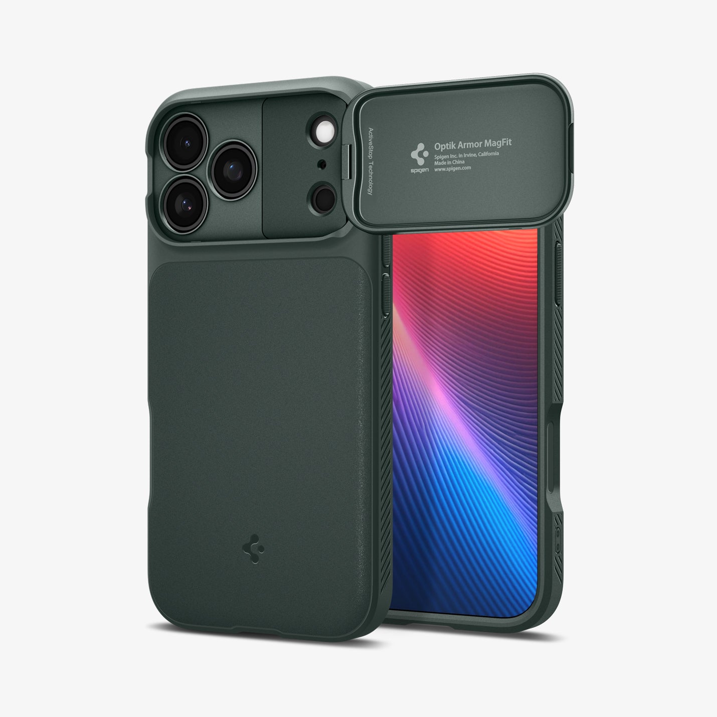 ACS09901 - iPhone 17 Pro Max Series Case Optik Armor (MagFit) in abyss green showing the back and front