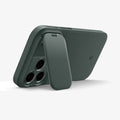 ACS09954 - iPhone 17 Pro Series Case Optik Armor (MagFit) in abyss green showing the back with device propped up by camera lens