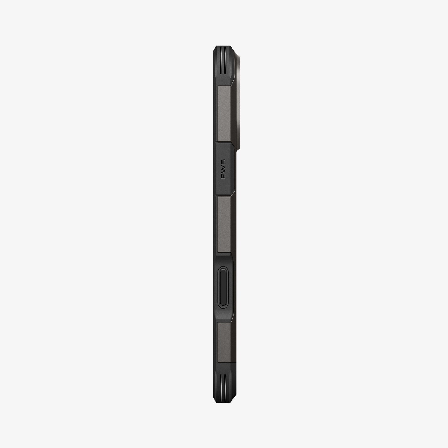 ACS09951CA - iPhone 18 Pro / iPhone 17 Pro Tough Armor T Mag Fit Gunmetal showing the slim side profile with covered buttons and reinforced corner protection