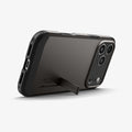 ACS09951 - iPhone 17 Pro Case Tough Armor T AI (MagFit) in gunmetal showing the back with device propped up by built in kickstand