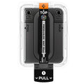 AGL12009 - iPhone Duo GLAS.tR EZ Fit Pro | Privacy showing the screen protector installation tray with labeled pull, hold, and press-and-slide instructions.