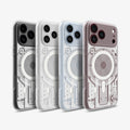 ACS12308 - Four iPhone Pro models in black, silver, blue, and rose colors, each in the clear Spigen c11 Element MagFit case
