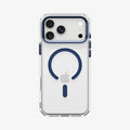 ACS11922 - iPhone 18 Pro / iPhone 17 Pro Ultra Hybrid Optik S (Mag Fit) Clear Deep Blue showing the clear case from the back with a visible magnetic ring and raised camera frame