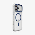 ACS11922 - iPhone 18 Pro / iPhone 17 Pro Ultra Hybrid Optik S (Mag Fit) Clear Deep Blue showing an angled rear view highlighting the clear case and raised camera ring stand