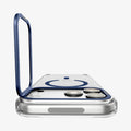 ACS11922 - iPhone 18 Pro / iPhone 17 Pro Ultra Hybrid Optik S (Mag Fit) Clear Deep Blue showing the camera ring stand opened upright for adjustable viewing support