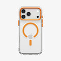 ACS11910 - iPhone 18 Pro Max / iPhone 17 Pro Max Ultra Hybrid Optik S (Mag Fit) Clear Orange showing the clear case from the back with a visible magnetic ring and raised camera frame