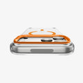 ACS11910 - iPhone 18 Pro Max / iPhone 17 Pro Max Ultra Hybrid Optik S (Mag Fit) Clear Orange showing a close-up of the raised camera frame folded flat around the camera area