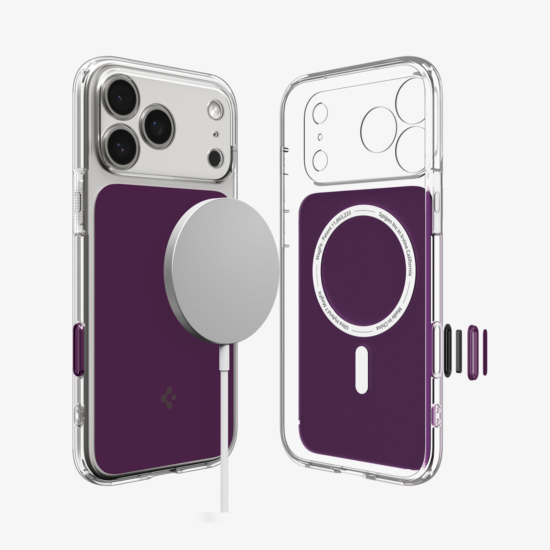 ACS12332 - iPhone 18 Pro Max / iPhone 17 Pro Max Ultra Hybrid T (Mag Fit) in Clear Dark Cherry showing the front and back