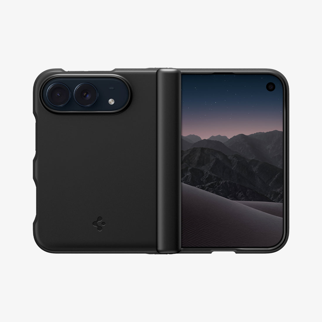 ACS11694 - iPhone Duo Air Fit Pro (Mag Fit) showing a foldable phone case laid flat with a smooth back panel, raised camera edges, and a central hinge cover.