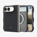 ACS11687 - iPhone Duo Nano Pop (Mag Fit) in Black Sesame showing multiple views of the foldable case with contrasting trim, camera protection, and slim profile