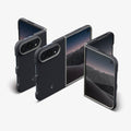 ACS11687 - iPhone Duo Nano Pop (Mag Fit) in Black Sesame showing multiple angles of a foldable phone case on devices in folded, partially unfolded, and fully unfolded positions.
