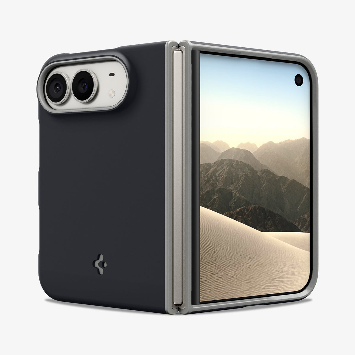 ACS11687 - iPhone Duo Nano Pop (Mag Fit) in Black Sesame showing front and rear views of the case partially folded with raised protective edges