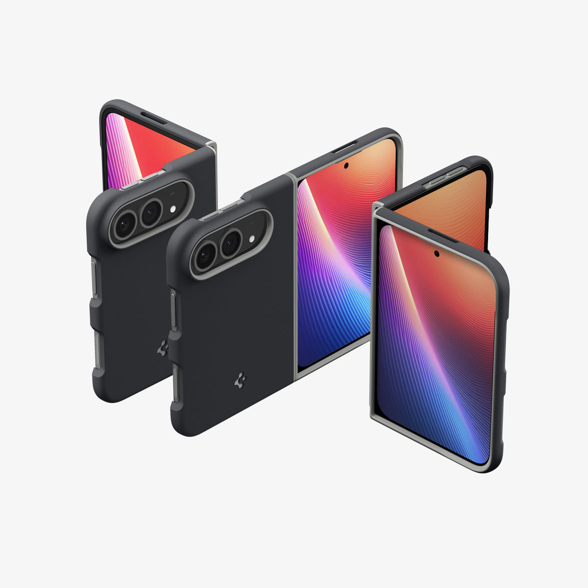 ACS11687 - iPhone Duo Nano Pop (Mag Fit) in Black Sesame showing multiple folded and unfolded views highlighting the case fit and folding design