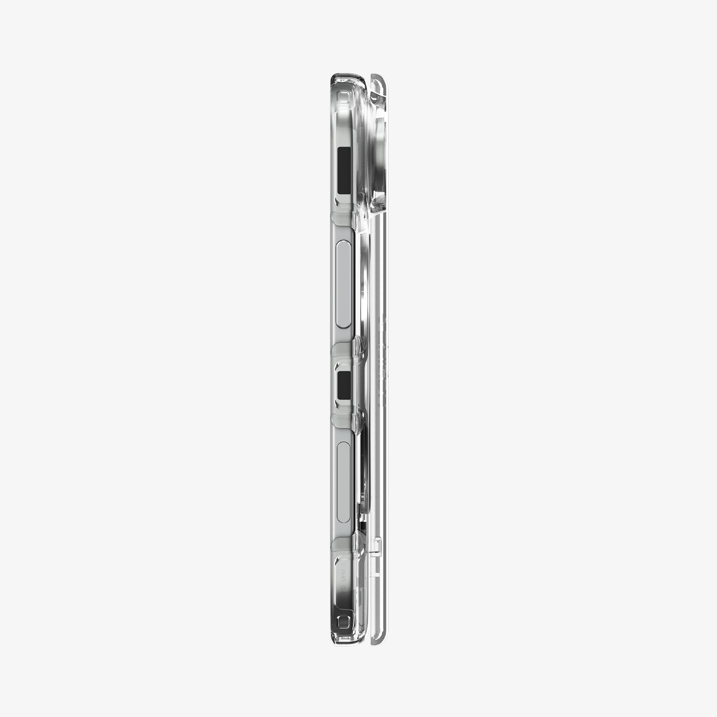 ACS11782 - iPhone Duo  Ultra Hybrid Pro S (Mag Fit) showing the slim side profile of the clear case with raised button covers