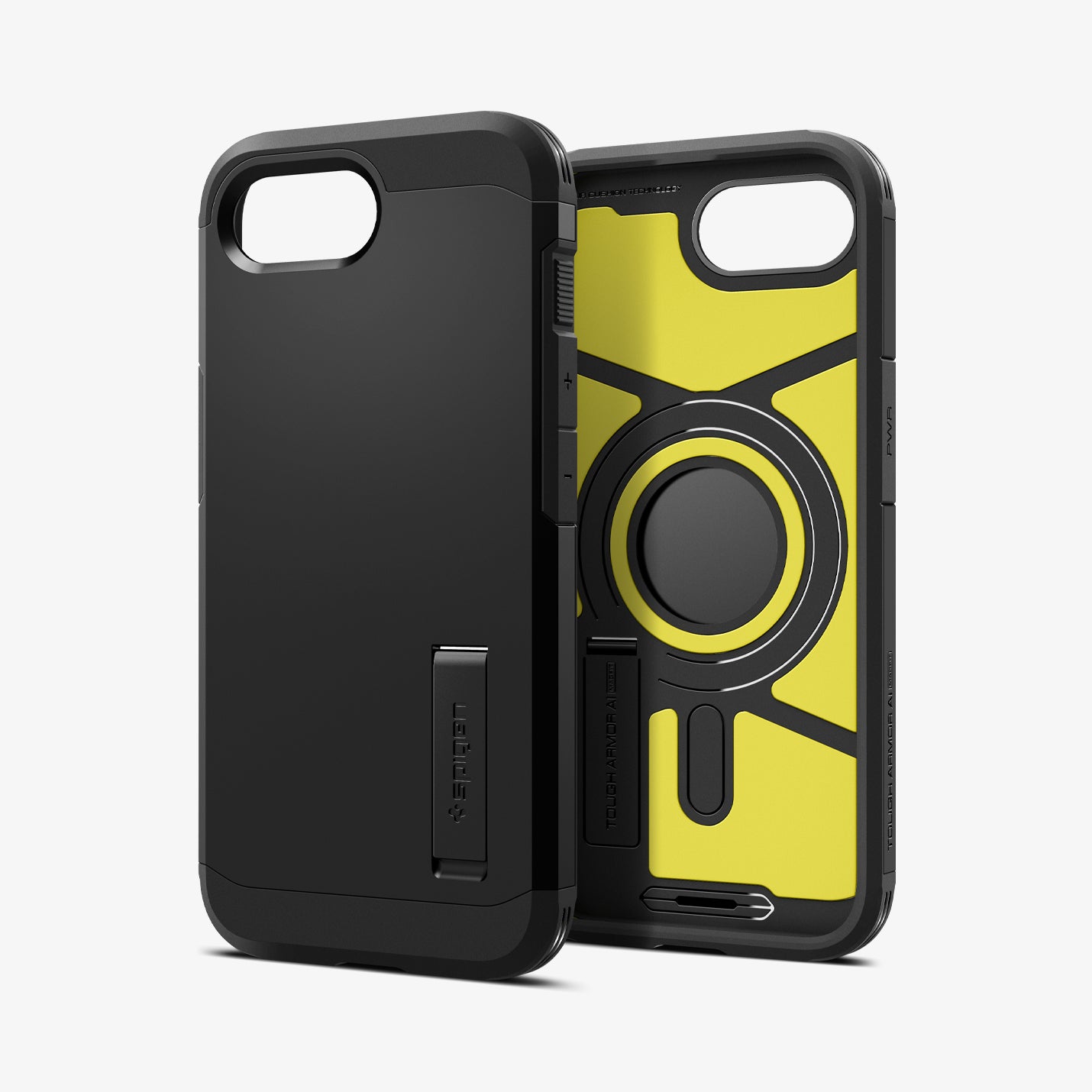 ACS09137 - iPhone 16e Case Tough Armor AI (MagFit) in Black showing the back, partial inner and sides