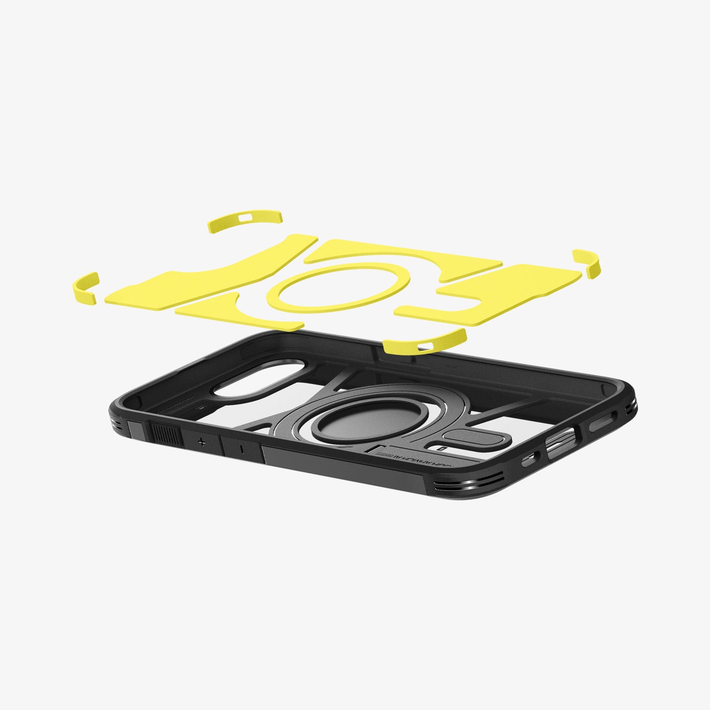 ACS09137 - iPhone 16e Case Tough Armor AI (MagFit) in Black showing the impact foam hovering above the case