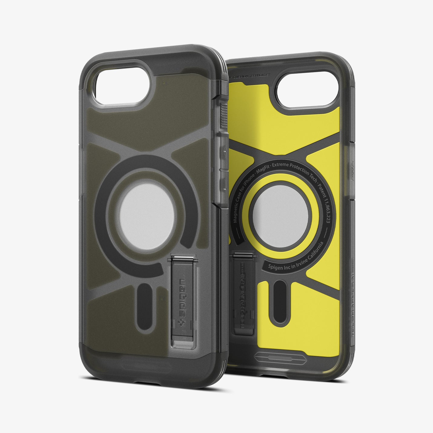 ACS09138 - iPhone 16e Case Tough Armor AI (MagFit) in Frost Black showing the back, partial inner and sides