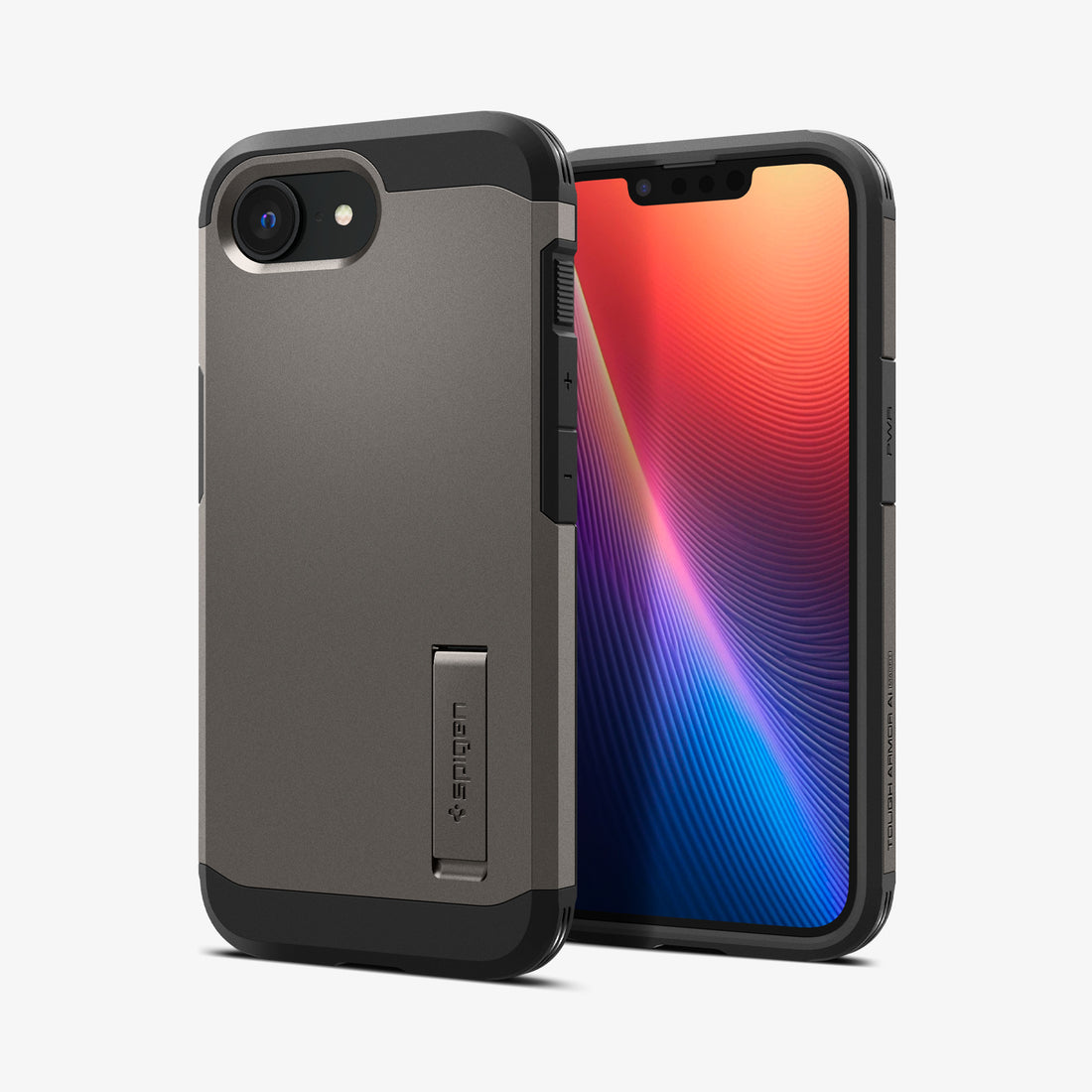 ACS09136 - iPhone 17e Case Tough Armor AI (MagFit) in Gunmetal showing the back, partial front and sides